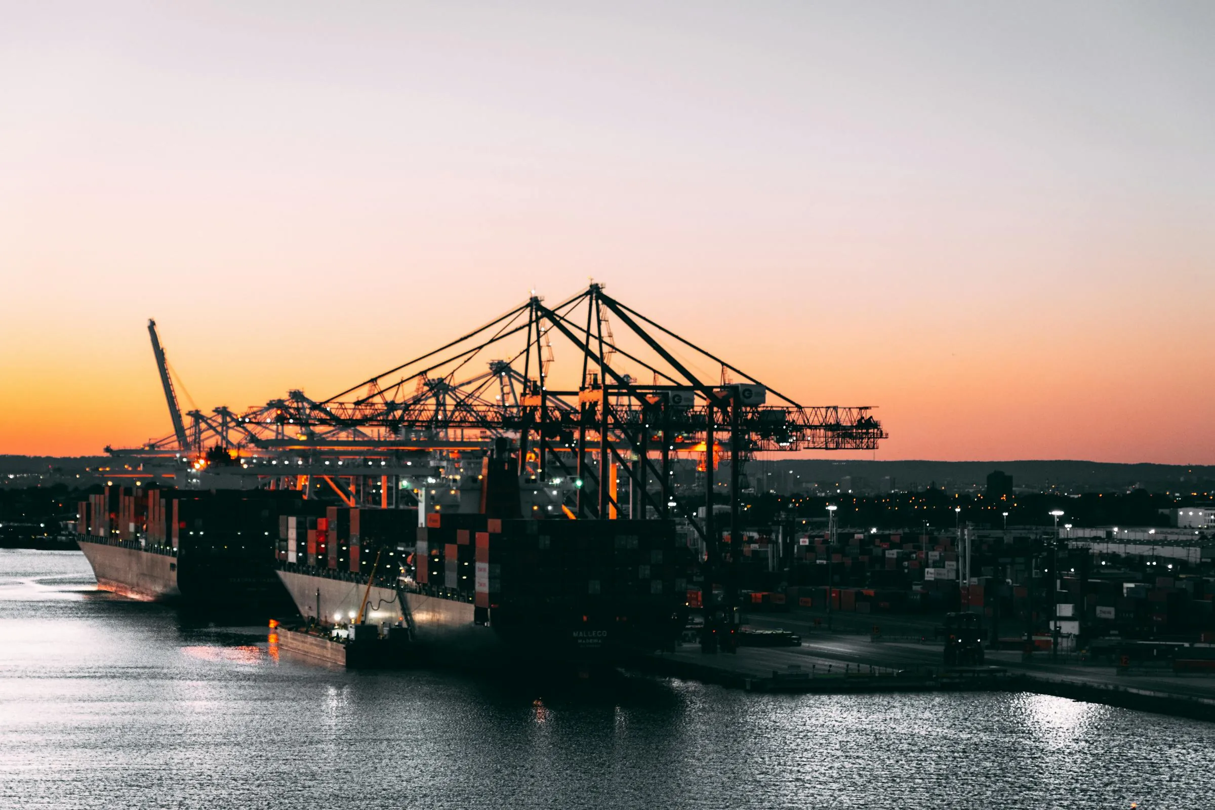 Port operations at dusk