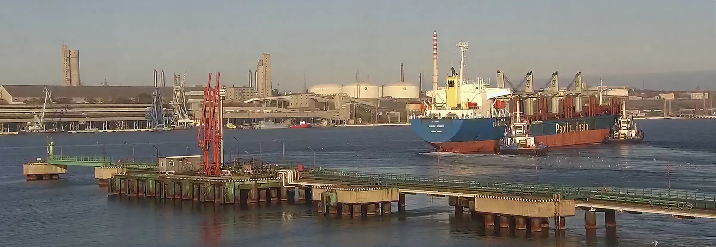 Aerial view of the terminal dock with a moored vessel
